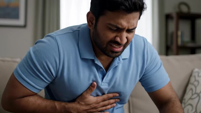 The man's chest was covered indoors and he felt uncomfortable. The man also felt pain in his chest