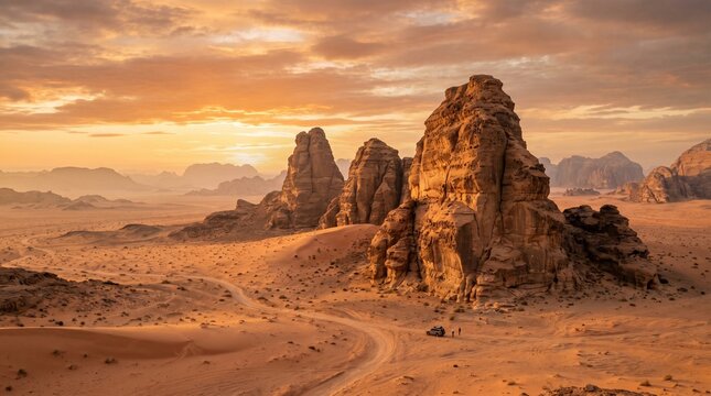 Ancient Desert Sandstone Formations with Detailed Rock Textures Under Warm Evening Light