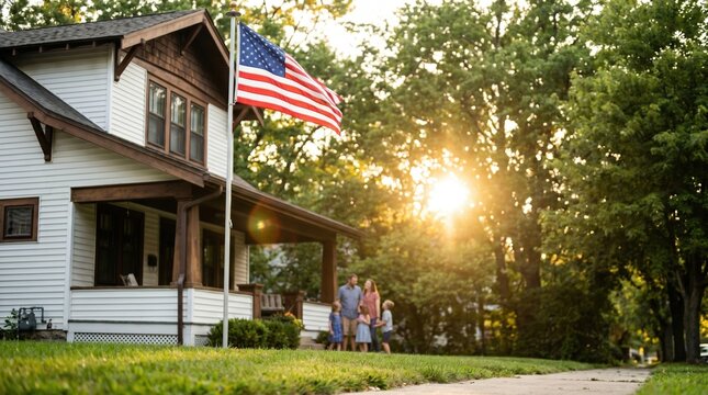 Celebrating independence day a vibrant american flag waves proudly in front of a suburban home