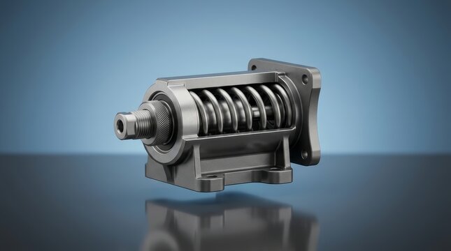 Industrial spring preload system 3D render, precision preload assembly, backlash compensation mechanism, adjustable spring force control unit