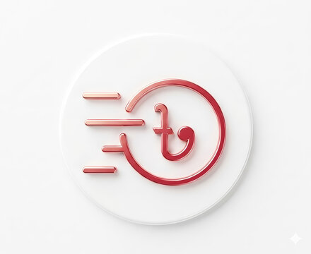 Fast Bangladeshi Taka money transfer icon with metallic red symbol on white circular badge