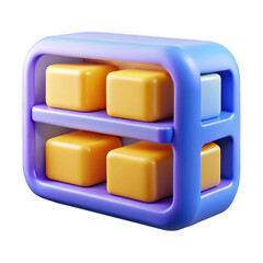 Fototapeta premium 3D rendered cube storage unit with yellow and blue blocks during soft studio lighting Isolated on transparent background