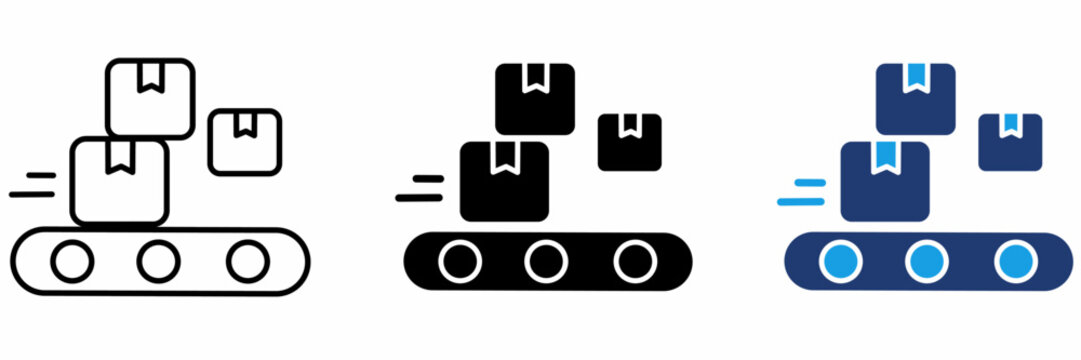 Conveyor Belt Sorting icon collection. Containing Automated Logistics, Package Boxes, Warehouse Distribution, Assembly Line and more icons.