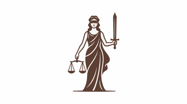 Minimalist Lady Justice Vector Illustration Blindfolded Themis Scales Sword Professional Graphic Resource