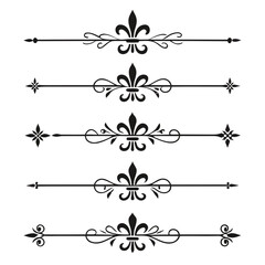 Set of fleur de lis decorative line border designs. © yeasin