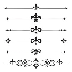 Fleur de lis line borders with accents. © yeasin