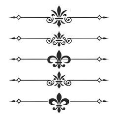 Classic fleur de lis flourish line border designs. © yeasin
