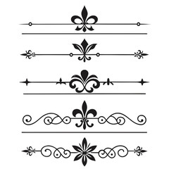 Elegant fleur de lis line dividers frame elements. © yeasin