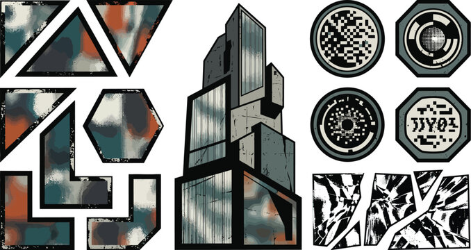 Modern Geometric Number 47 Design with Urban Architecture and Abstract Patterns