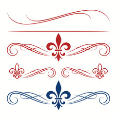 Fleur de lis decorative flourishes vintage design set. © yeasin