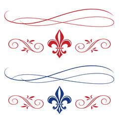 Ornate fleur de lis with decorative swirls and lines set. © yeasin