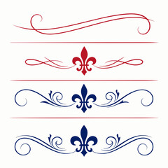 Set of fleur de lis red and blue page dividers. © yeasin