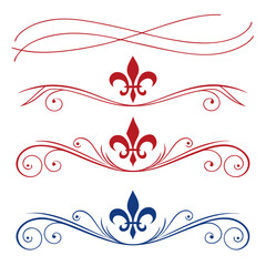 Vector set of royal fleur de lis line dividers. © yeasin