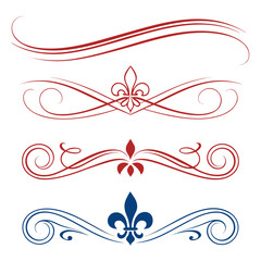 Elegant fleur de lis dividers and floral swirls. © yeasin