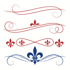 Red and blue fleur de lis ornaments and dividers. © yeasin