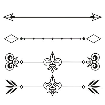 Graphic set of ornate line separators and borders.