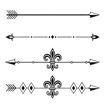 Heraldic lily borders and decorative arrow lines.