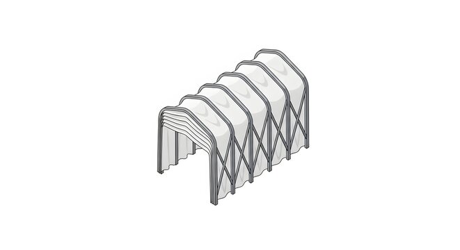 White retractable industrial tent shelter on a white background