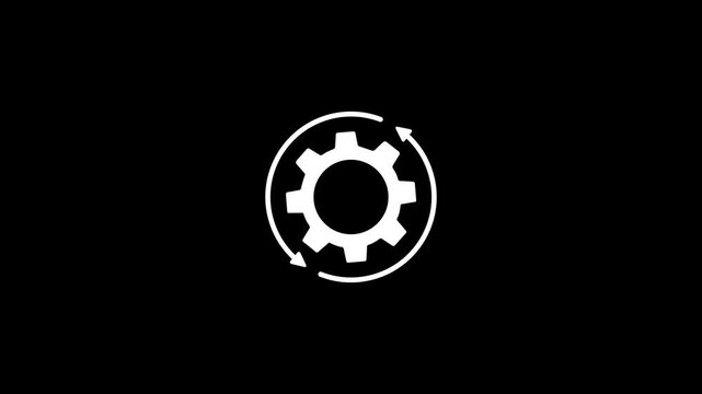 gear and refresh icon animation - alpha matte. 4K Video motion Animation. black and white color, industrial machine cog rotation amination element alpha, with 4k video animation.