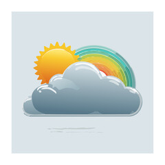 Naklejka premium Cartoon Sun Cloud and Rainbow Illustration