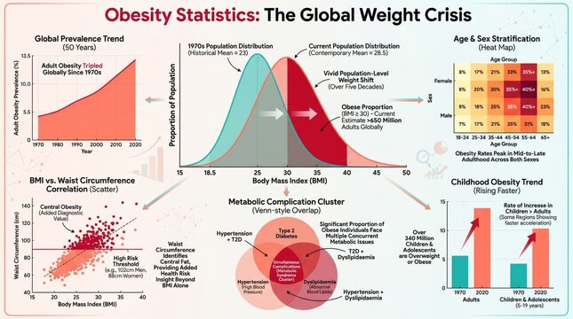 Obesity and metabolic disease statistics chart with global prevalence trends