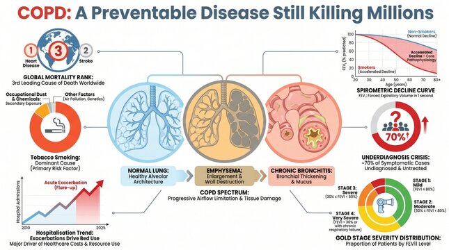 COPD respiratory disease statistics chart with mortality and smoking attribution