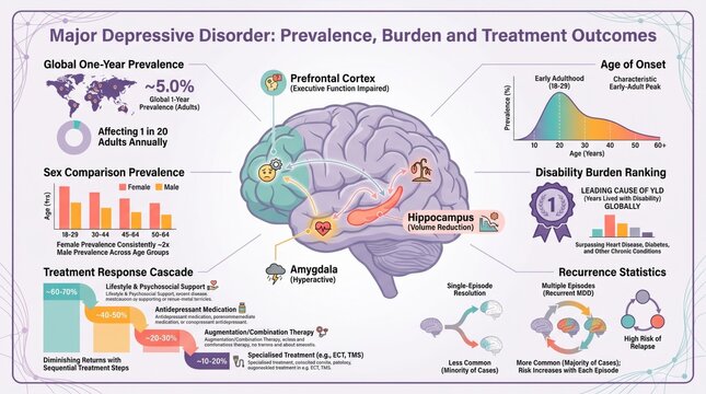 Major depressive disorder mental disease statistics chart with prevalence and burden