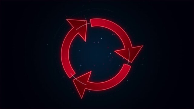 Animated glowing red circular arrows forming a continuous loop symbol on dark blue background