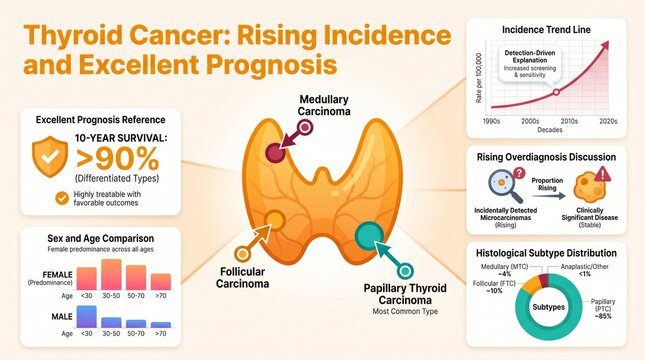 Thyroid cancer disease statistics chart with rising incidence and survival