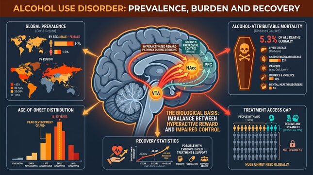 Alcohol use disorder disease statistics chart with prevalence and harm