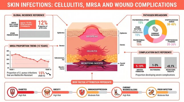 Skin infections disease statistics chart with cellulitis incidence and burden