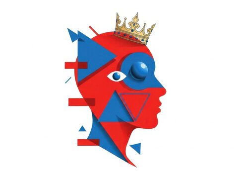 Abstract human head with geometric design and crown