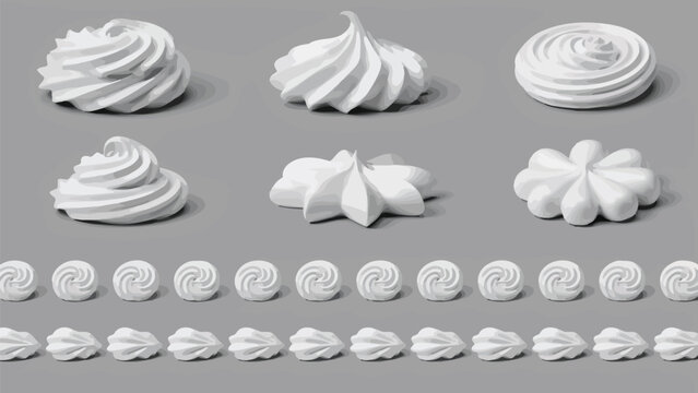 Set of whipped cream swirls and piping patterns for cake decoration and dessert design assets