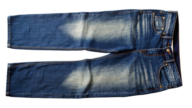 Blue denim jeans with faded wash and whiskering