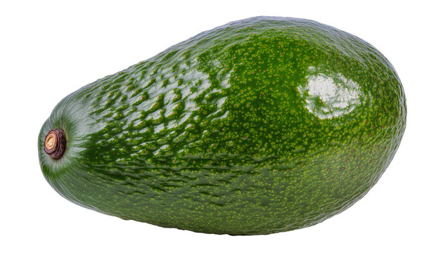 Green avocado fruit with textured skin and stem