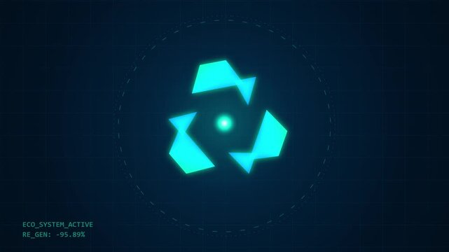 Abstract geometric logo animation with glowing cyan shapes and digital particles