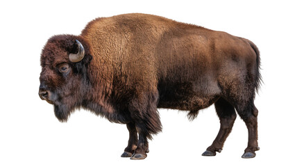 American Bison with thick brown fur and curved horns © Gabriela