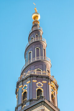 Church of Our Saviour (Vor Frelsers Kirke) Spiral Spire in Copenhagen, Baroque Architecture, Golden Globe and Exterior Stairs