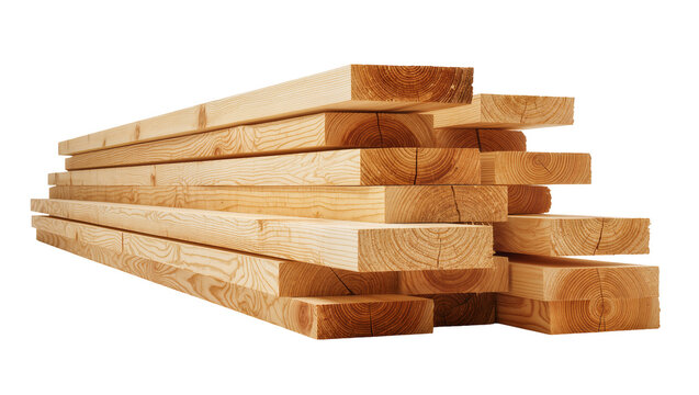 Stack of rough cut lumber planks with visible wood grain and rings