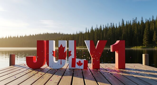 Happy canada day july 1st celebration on wooden dock