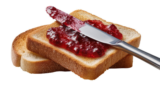 Toast slices with red jam spread by knife