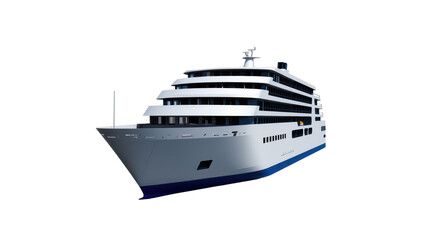 Modern white cruise ship with blue waterline, isolated on transparent background © Emilija
