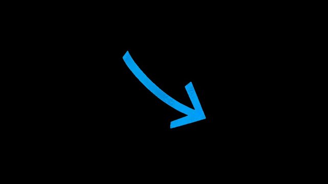 A blue arrow pointing downwards on a solid black background with a curved shape