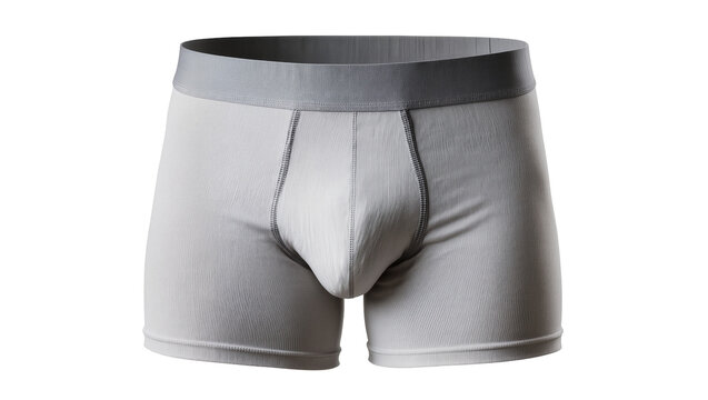 Mens grey boxer briefs with grey elastic waistband and ribbed texture
