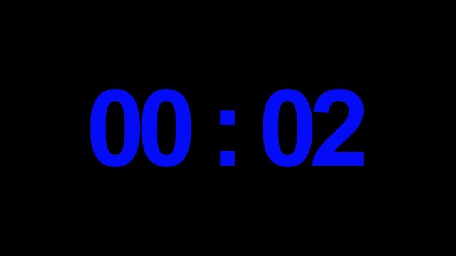 Countdown timer displays the blue neon digits two seconds remaining on a dark black background which provides enough negative space for any necessary text overlays in a modern digital graphic design.
