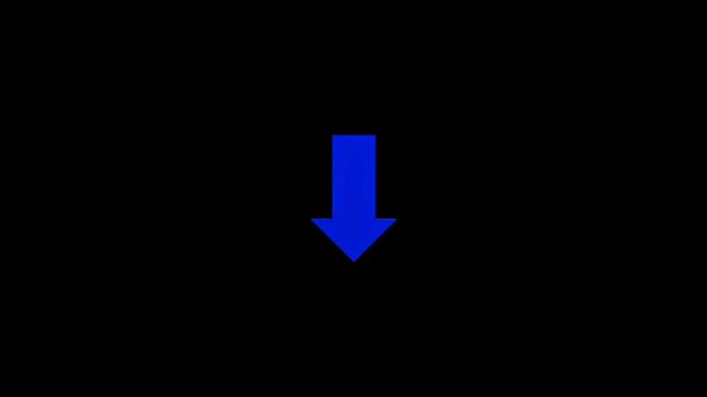 A blue downward pointing arrow on a black background, symbolizing direction and movement