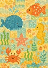 Obraz premium Colorful ocean-themed cartoon wallpaper.