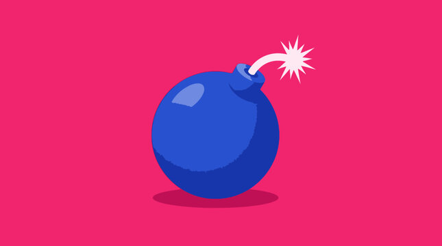 Vibrant Blue Bomb Illustration featuring a minimalist sphere with a burning fuse and white spark on a solid pink background, ideal for creative marketing and gaming concepts.