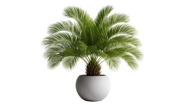 Cycas palm tree in round concrete pot