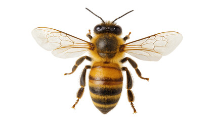 Honey bee with spread wings detailed view, white © Gabriela